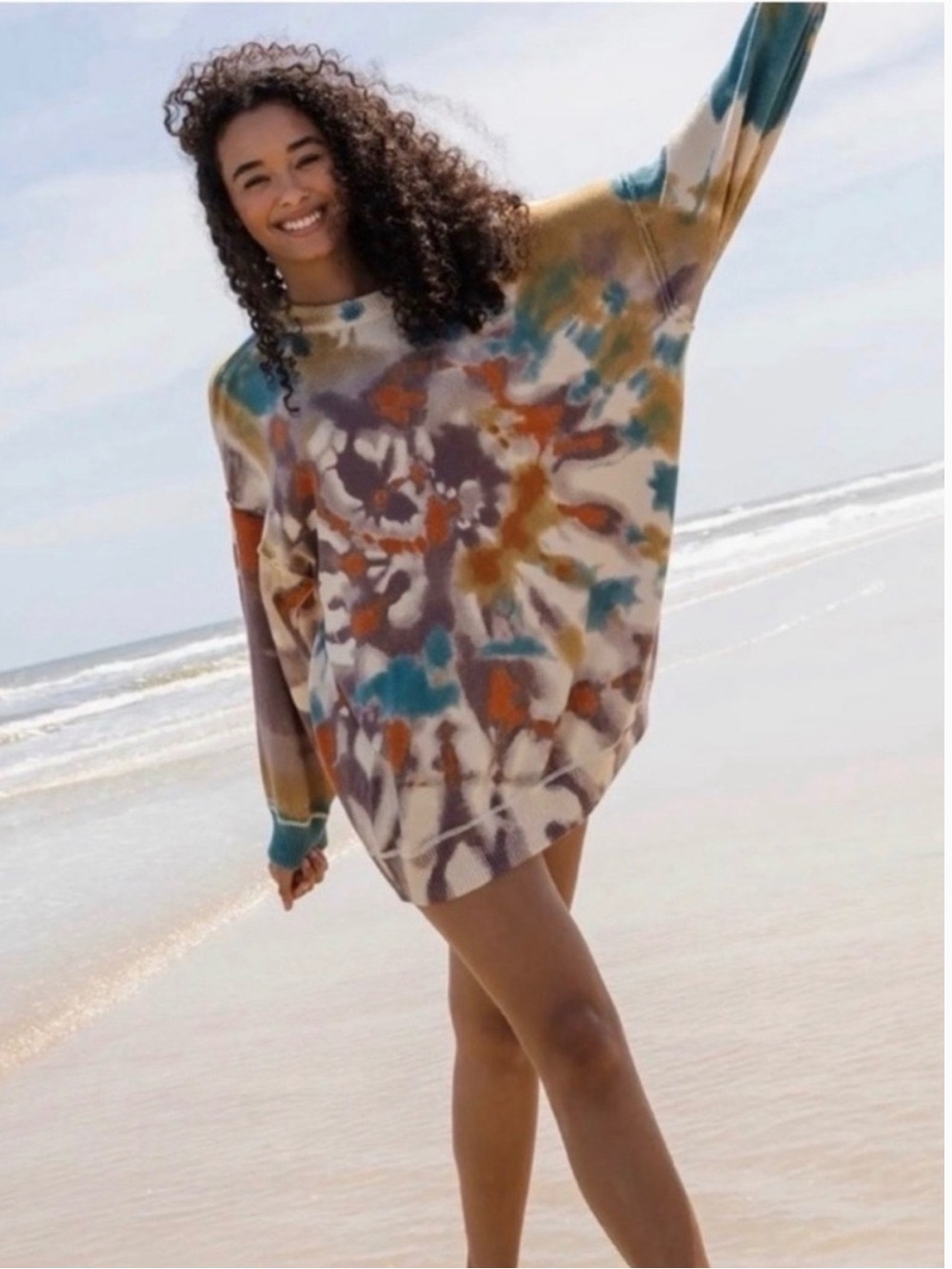 Natural Life Taylor Sunset Oversized Cotton Crewneck Sweater L/XL Tie Dye Boho - Picture 3 of 9
